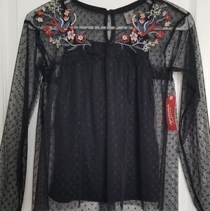 Black mesh blouse with stitched design